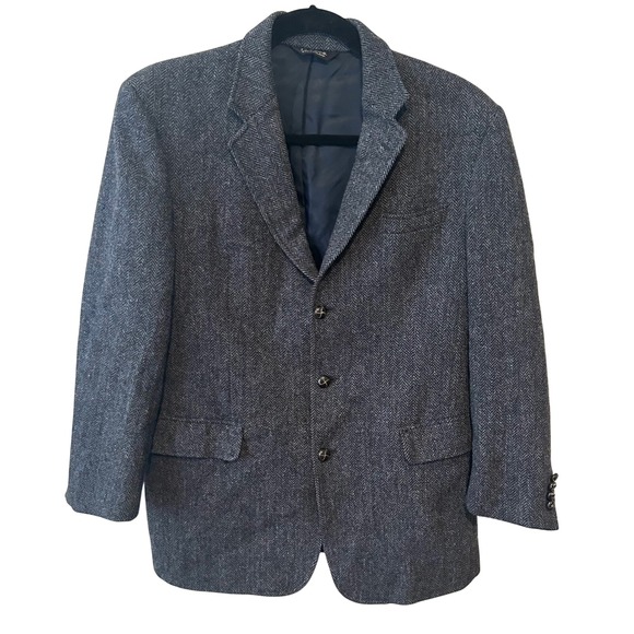 JoS. A. Bank Men's Grey and Black‎ Harris Tweed Wool Sport Coat in Size 42 L